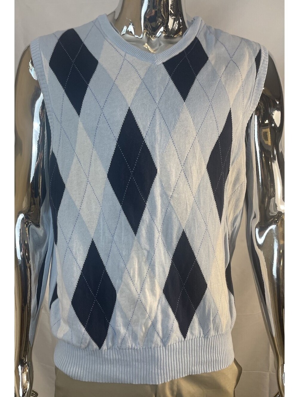 George Argyle Sweater Vest, Light Blue/Navy/White, Men's Large (42/44)